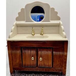 Vintage Dollhouse Bathroom Vanity Sink with Mirror